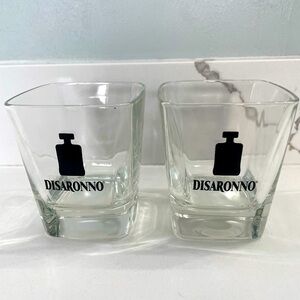 Vintage Disaronno black logo square rocks glasses